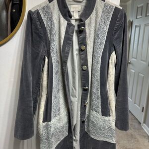 Chico's Charcoal and Ivory Velvet Lace Jacket